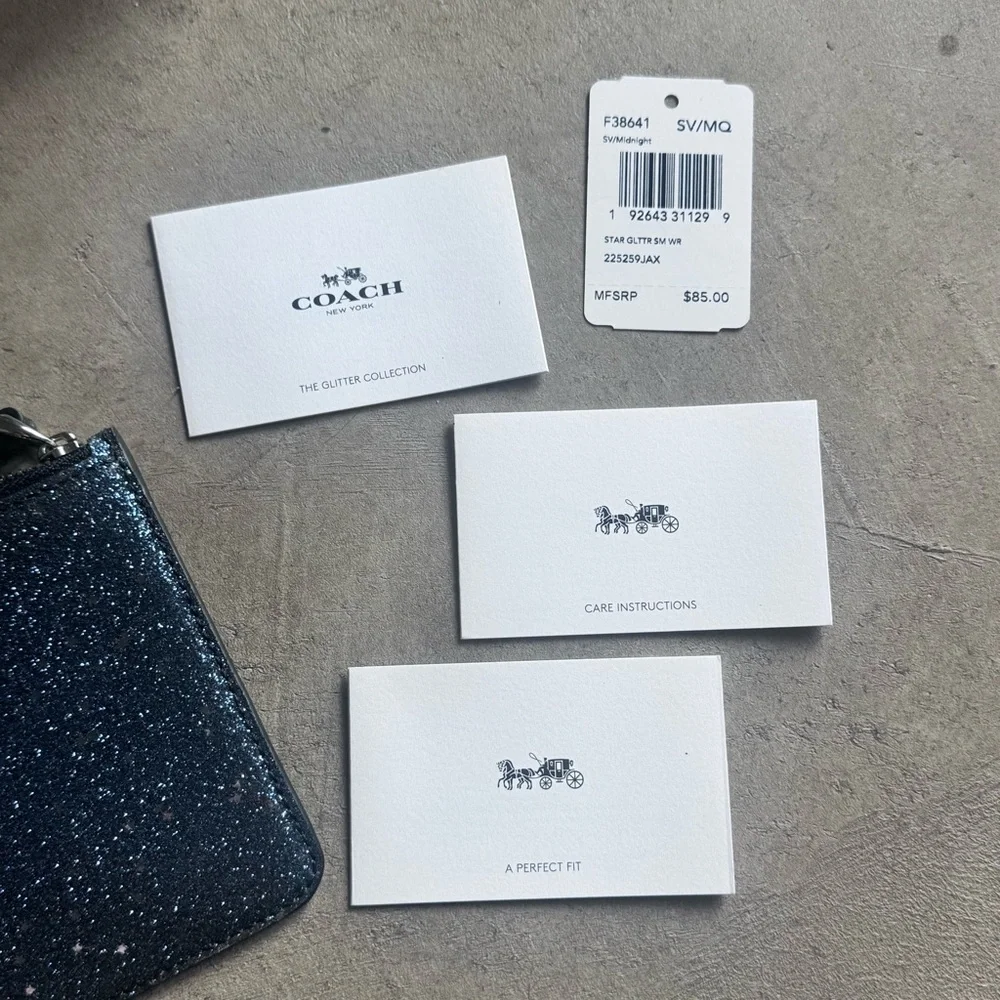 NIB Coach Sparkling Navy Blue Midnight Wristlet 4” x 7” Glitter Collection $85